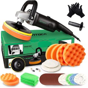 ملمع باتوكا - ملمع سيارة دوار - آلة شمع، مجموعة تفاصيل السيارة، 7 بوصة 180 مم / 1200 وات، 6 سرعات متغيرة تصل إلى 3000 دورة في الدقيقة مع وسادات إسفنجية، وسادات صوف لمخازن السيارات وملمعاتها in Kuwait