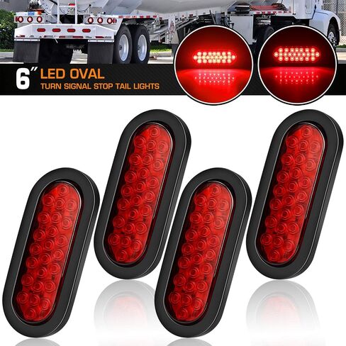 LINKITOM 6 Inchs Oval Trailer Lights Brake Turn Stop Marker Reverse Tail Lights with Waterproof Rubber Gaskets for Boat Trailer Truck RV [DOT Certified] [IP67] (Red) in Saudi Arabia