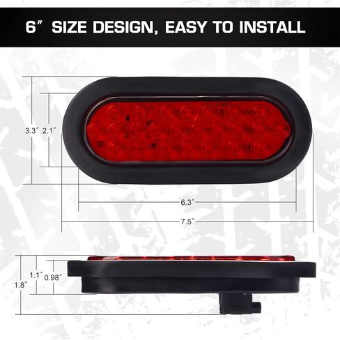 LINKITOM 6 Inchs Oval Trailer Lights Brake Turn Stop Marker Reverse Tail Lights with Waterproof Rubber Gaskets for Boat Trailer Truck RV [DOT Certified] [IP67] (Red) in Saudi Arabia