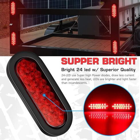 LINKITOM 6 Inchs Oval Trailer Lights Brake Turn Stop Marker Reverse Tail Lights with Waterproof Rubber Gaskets for Boat Trailer Truck RV [DOT Certified] [IP67] (Red) in Saudi Arabia