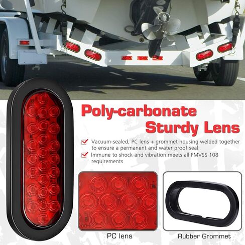 LINKITOM 6 Inchs Oval Trailer Lights Brake Turn Stop Marker Reverse Tail Lights with Waterproof Rubber Gaskets for Boat Trailer Truck RV [DOT Certified] [IP67] (Red) in Saudi Arabia