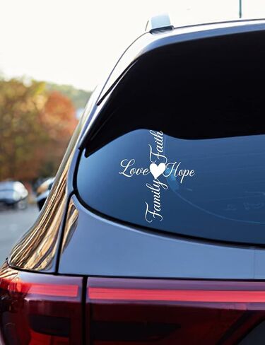 ملصقات مصورة للسيارة من Hope Faith Love Heart، ملصق فينيل على شكل صليب يسوع لنوافذ السيارة والأجهزة اللوحية وأجهزة الكمبيوتر المحمولة وزجاجات المياه (عائلة سمكة يسوع باللون الأبيض) in Kuwait