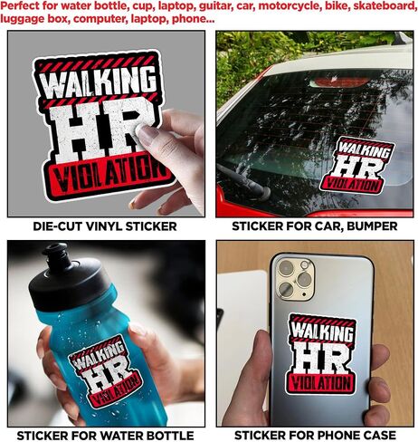 (3Pcs) Walking HR Violation Sticker Funny HR Quote Stickers Human Resouces Decal 2" Die-Cut Waterproof Vinyl Sticker for Laptop Water Bottle Phone Case Merchandise Decor Decal Stuff Gift Idea 2 Inches in Kuwait
