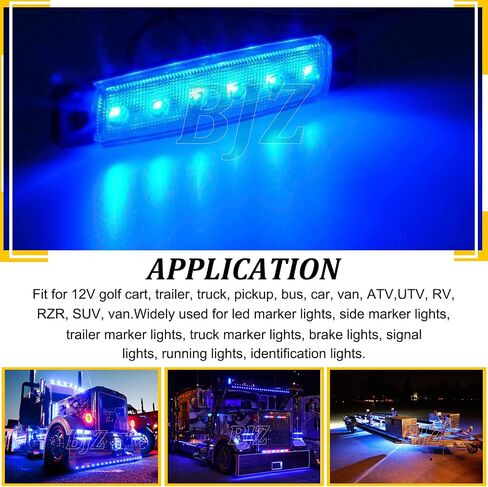 BJZ مصابيح LED للمقطورة باللون الأزرق 6 مصابيح LED لتخليص العلامات الجانبية 12 فولت 3.8 بوصة شريط ضوء إشارة أمامي وخلفي مقاوم للماء لشاحنة المقطورة فان بيك اب ATV UTV RV، 10 قطع in Kuwait