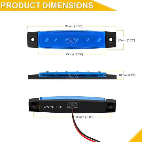 BJZ مصابيح LED للمقطورة باللون الأزرق 6 مصابيح LED لتخليص العلامات الجانبية 12 فولت 3.8 بوصة شريط ضوء إشارة أمامي وخلفي مقاوم للماء لشاحنة المقطورة فان بيك اب ATV UTV RV، 10 قطع in Kuwait