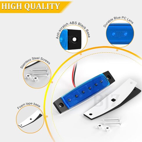 BJZ مصابيح LED للمقطورة باللون الأزرق 6 مصابيح LED لتخليص العلامات الجانبية 12 فولت 3.8 بوصة شريط ضوء إشارة أمامي وخلفي مقاوم للماء لشاحنة المقطورة فان بيك اب ATV UTV RV، 10 قطع in Kuwait