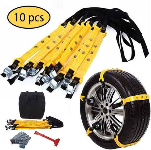 10 قطع من سلاسل إطارات السيارة المطورة من PrettyQueen لطين الجليد الثلجي، سلاسل السيارات المضادة للانزلاق للجر في حالات الطوارئ العالمية للإطارات 185-295 مم/7.2-11.6 بوصة in Kuwait