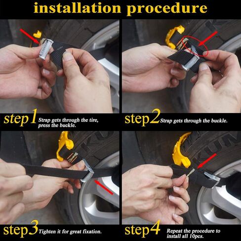 10 قطع من سلاسل إطارات السيارة المطورة من PrettyQueen لطين الجليد الثلجي، سلاسل السيارات المضادة للانزلاق للجر في حالات الطوارئ العالمية للإطارات 185-295 مم/7.2-11.6 بوصة in Kuwait