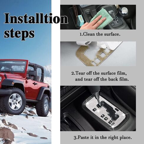 ملصق إطاري لصندوق ناقل الحركة من HAOBO Bling Gear Shift، ملصقات تزيين لوحة ناقل الحركة المتوافقة مع J-eep Wrangler 2012-2018، ملحقات داخلية للسيارة Bling للنساء والرجال (أبيض) in Kuwait