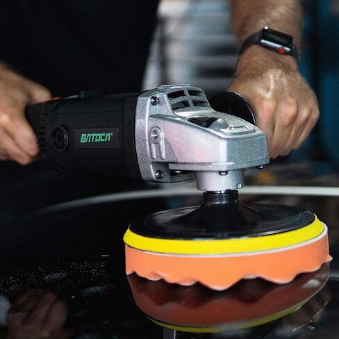 ملمع باتوكا - ملمع سيارة دوار - آلة شمع، مجموعة تفاصيل السيارة، 7 بوصة 180 مم / 1200 وات، 6 سرعات متغيرة تصل إلى 3000 دورة في الدقيقة مع وسادات إسفنجية، وسادات صوف لمخازن السيارات وملمعاتها in Kuwait