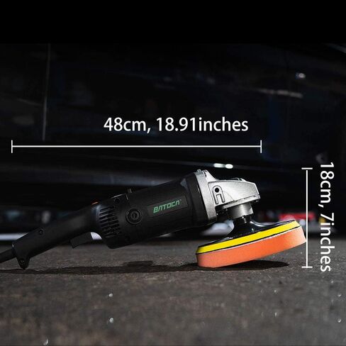 ملمع باتوكا - ملمع سيارة دوار - آلة شمع، مجموعة تفاصيل السيارة، 7 بوصة 180 مم / 1200 وات، 6 سرعات متغيرة تصل إلى 3000 دورة في الدقيقة مع وسادات إسفنجية، وسادات صوف لمخازن السيارات وملمعاتها in Kuwait