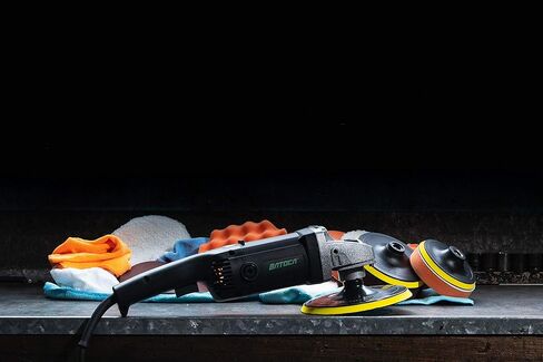 ملمع باتوكا - ملمع سيارة دوار - آلة شمع، مجموعة تفاصيل السيارة، 7 بوصة 180 مم / 1200 وات، 6 سرعات متغيرة تصل إلى 3000 دورة في الدقيقة مع وسادات إسفنجية، وسادات صوف لمخازن السيارات وملمعاتها in Kuwait