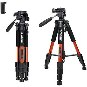 حامل ثلاثي للكاميرا صغير الحجم وخفيف الوزن للسفر من الألومنيوم Q111 مقاس 55 بوصة لكاميرا Canon Nikon Sony DSLR وهاتف YouTube مع حقيبة حمل (برتقالي) in Kuwait