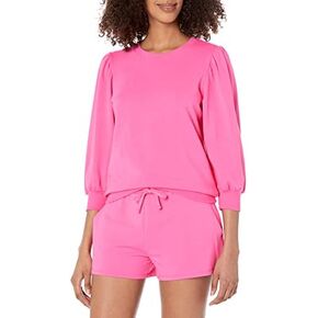 The Drop Women's Leona Short Puff Sleeve Crew Neck French Terry Sweatshirt