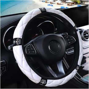 Soft Leather Steering Wheel Cover, 15 Inch Crown Rhinestones Elastic Steering Wheel Protector, Sparkly Crystal Diamond for Women Girls, Auto Interior Accessories for Vehicles Sedans SUVs (Black)