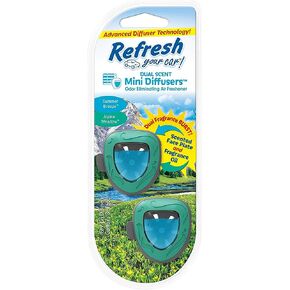 Refresh Your Car Car Air Freshener, Odor Eliminator, Dual Scent Mini Diffusers, Alpine Meadow and Summer Breeze Scent, 2 Count (Pack of 1)