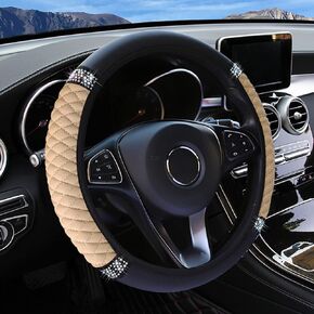 Bling Microfibe Soft Leather Steering Wheel Cover, with Sparkly Colorful Crystal Glitter Rhinestones for Women Girls, Universal Standard Size 14.5-15 inch (All/Black)