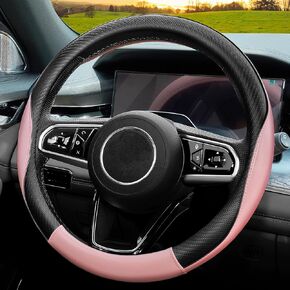 Soft Cute Light Pink Microfiber Leather Anti-Slip Steering Wheel Cover, Universal 15 Inch for Women Girls, Fit Vehicles, Sedans, SUVs, Vans, Trucks - Baby Pink