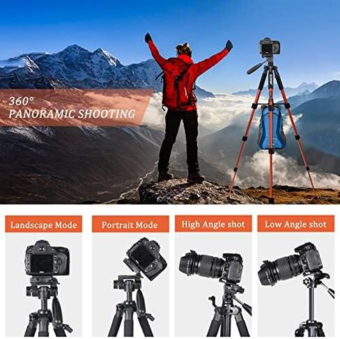 حامل ثلاثي للكاميرا صغير الحجم وخفيف الوزن للسفر من الألومنيوم Q111 مقاس 55 بوصة لكاميرا Canon Nikon Sony DSLR وهاتف YouTube مع حقيبة حمل (برتقالي) in Kuwait