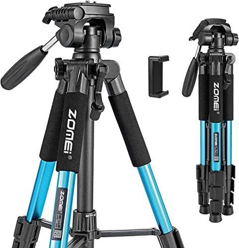 Portable 55-inch Camera Tripod Q111 Lightweight Phone Stand with Phone Holder and Quick Release Plate for DSLR Cameras,Cell Phones,Projector,Webcam,Spotting Scopes Canon EOS Nikon Sony Samsung(Blue) in Saudi Arabia