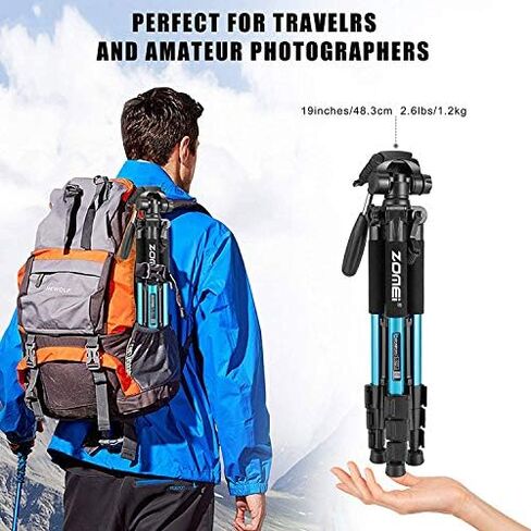 Portable 55-inch Camera Tripod Q111 Lightweight Phone Stand with Phone Holder and Quick Release Plate for DSLR Cameras,Cell Phones,Projector,Webcam,Spotting Scopes Canon EOS Nikon Sony Samsung(Blue) in Saudi Arabia