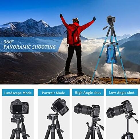 Portable 55-inch Camera Tripod Q111 Lightweight Phone Stand with Phone Holder and Quick Release Plate for DSLR Cameras,Cell Phones,Projector,Webcam,Spotting Scopes Canon EOS Nikon Sony Samsung(Blue) in Saudi Arabia