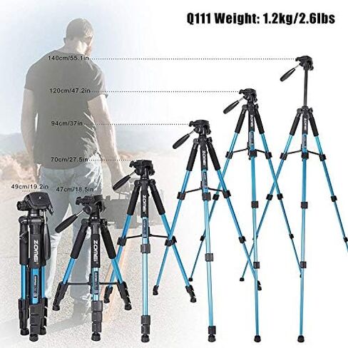 Portable 55-inch Camera Tripod Q111 Lightweight Phone Stand with Phone Holder and Quick Release Plate for DSLR Cameras,Cell Phones,Projector,Webcam,Spotting Scopes Canon EOS Nikon Sony Samsung(Blue) in Saudi Arabia