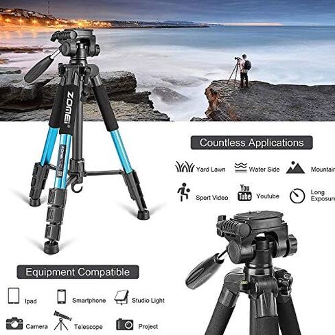 Portable 55-inch Camera Tripod Q111 Lightweight Phone Stand with Phone Holder and Quick Release Plate for DSLR Cameras,Cell Phones,Projector,Webcam,Spotting Scopes Canon EOS Nikon Sony Samsung(Blue) in Saudi Arabia