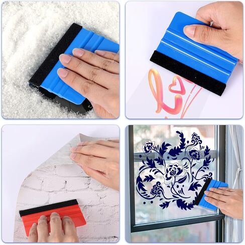 3pcs Squeegee for Vinyl, Sturdy Plastic Felt Squeegee Vinyl Scraper Hand Applicator Squeegee for Car Vinyl Warp, Craft, Window, Wall Paper, Sign Making (Red, Blue) in Saudi Arabia