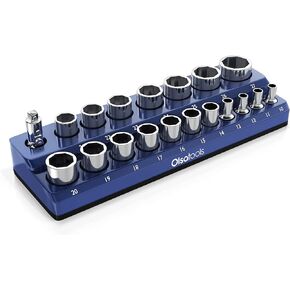 Olsa Tools Magnetic Socket Holder | 1/2-inch Drive | Metric | Purple | Holds 19 Sockets | Professional Quality Tools Organizer