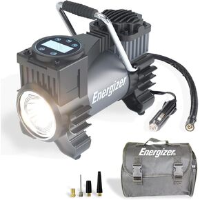 Energizer Air Compressor Portable Tire Inflator, 12V DC Air Pump for Car Tires with Digital Tire Pressure Gauge, 120 Max PSI, Preset Pressure Feature, LED, Digital Display - Includes Storage Bag in Saudi Arabia