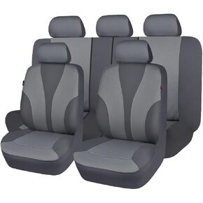 Flying Banner Car Seat Covers Full Cover Universal fit Car Truck SUV Van Breathable Rear Bench Split Polyester Fabric (Full Set - High Back - Fabric, Beige Beige) in Saudi Arabia
