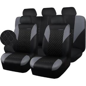 CAR PASS Ultrasonic Embossing Cloth Universal Seat Covers,Cute Breathable Car Seat Cover with 5mm Composite Sponge Inside,Airbag Compatible,2zipper Bench for Sedan,SUV,Truck(Beige,Full Set) in Saudi Arabia