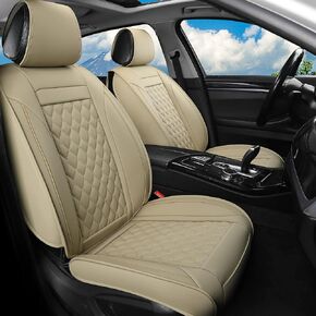 Car Seat Covers Front Pair,Universal Fit for Most Cars,SUV,Sedans and Pick-up Trucks,Automotive Faux Leather Vehicle Cushion Covers(Front Pair,Beige)