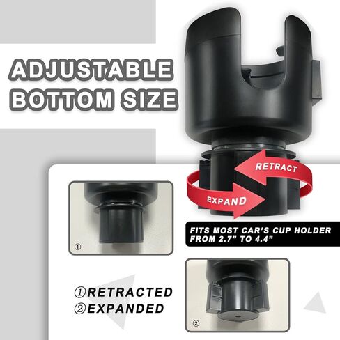 محول موسع لحامل اكواب السيارة 2 في 1 مع قاعدة قابلة للتعديل، متوافق مع رامبلرز ييتي 14/24/36/48 اونصة، قوارير هايدرو فلاسك 32/40 اونصة، اكواب زجاجات كبيرة اخرى بحجم 2-4 انش in Kuwait