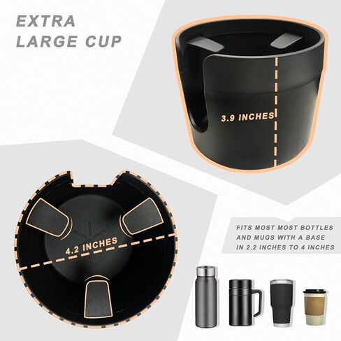 محول موسع لحامل اكواب السيارة 2 في 1 مع قاعدة قابلة للتعديل، متوافق مع رامبلرز ييتي 14/24/36/48 اونصة، قوارير هايدرو فلاسك 32/40 اونصة، اكواب زجاجات كبيرة اخرى بحجم 2-4 انش in Kuwait