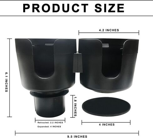 محول موسع لحامل اكواب السيارة 2 في 1 مع قاعدة قابلة للتعديل، متوافق مع رامبلرز ييتي 14/24/36/48 اونصة، قوارير هايدرو فلاسك 32/40 اونصة، اكواب زجاجات كبيرة اخرى بحجم 2-4 انش in Kuwait