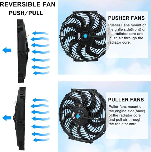 7 Inch Universal Slim Fan Push Pull Electric Radiator Cooling Fan 12V 80W with Mount Kit in Kuwait