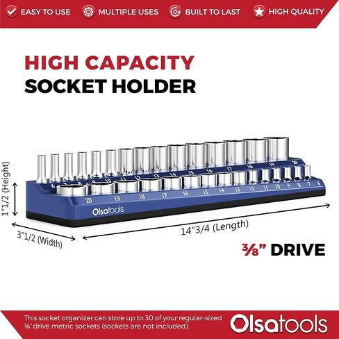 Olsa Tools Magnetic Socket Holder | 1/2-inch Drive | Metric | Purple | Holds 19 Sockets | Professional Quality Tools Organizer in Kuwait