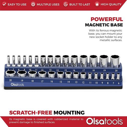 Olsa Tools Magnetic Socket Holder | 1/2-inch Drive | Metric | Purple | Holds 19 Sockets | Professional Quality Tools Organizer in Kuwait