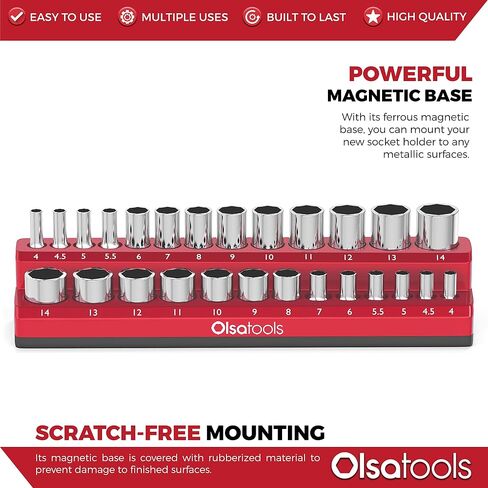 Olsa Tools Magnetic Socket Holder | 1/2-inch Drive | Metric | Purple | Holds 19 Sockets | Professional Quality Tools Organizer in Kuwait