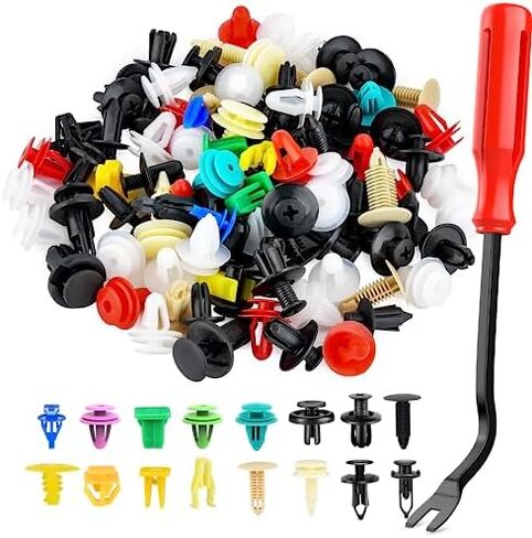 جوو ايه سي سي مجموعة ادوات ازالة الحواف من 238 قطعة، مجموعة مشابك تثبيت ممتص الصدمات ودبوس دفع تلقائي لازالة الاطراف الطرفية ومشابك كيبل لاصق ومجموعة فك لوحة السيارة وراديو السيارة كماشة مشبك تلقائي in Kuwait