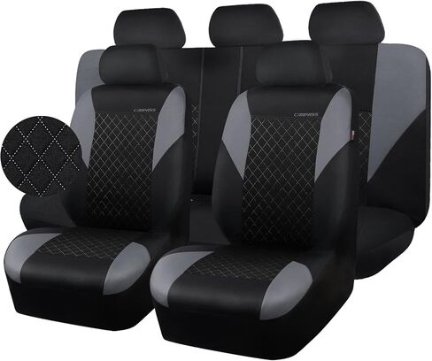 CAR PASS Ultrasonic Embossing Cloth Universal Seat Covers,Cute Breathable Car Seat Cover with 5mm Composite Sponge Inside,Airbag Compatible,2zipper Bench for Sedan,SUV,Truck(Beige,Full Set) in Kuwait