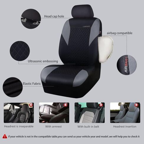 CAR PASS Ultrasonic Embossing Cloth Universal Seat Covers,Cute Breathable Car Seat Cover with 5mm Composite Sponge Inside,Airbag Compatible,2zipper Bench for Sedan,SUV,Truck(Beige,Full Set) in Kuwait