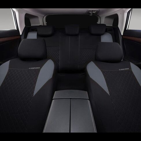 CAR PASS Ultrasonic Embossing Cloth Universal Seat Covers,Cute Breathable Car Seat Cover with 5mm Composite Sponge Inside,Airbag Compatible,2zipper Bench for Sedan,SUV,Truck(Beige,Full Set) in Kuwait