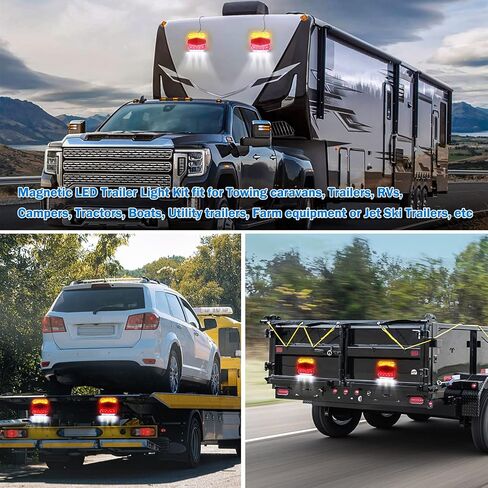 FEELOTAM Magnetic LED Trailer Towing Light Kit 24ft Cable with 7 Pin Plug Board Tail Brake Stop Indicator License Plate Light Lamp for Trucks Trailers RVs SUVs in Saudi Arabia