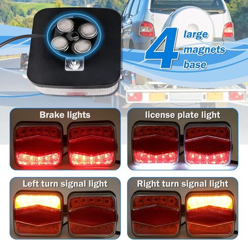 FEELOTAM Magnetic LED Trailer Towing Light Kit 24ft Cable with 7 Pin Plug Board Tail Brake Stop Indicator License Plate Light Lamp for Trucks Trailers RVs SUVs in Saudi Arabia