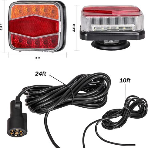 FEELOTAM Magnetic LED Trailer Towing Light Kit 24ft Cable with 7 Pin Plug Board Tail Brake Stop Indicator License Plate Light Lamp for Trucks Trailers RVs SUVs in Saudi Arabia