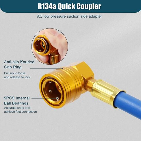 ADAFIRST Car AC R134a خرطوم إعادة الشحن مع مجموعة قياس، أداة شحن مبرد تكييف الهواء التلقائي مع خرطوم شحن الفريون U 100PSI يمكن لمقياس الضغط المنخفض الاستفادة من محول التوصيل السريع in Kuwait