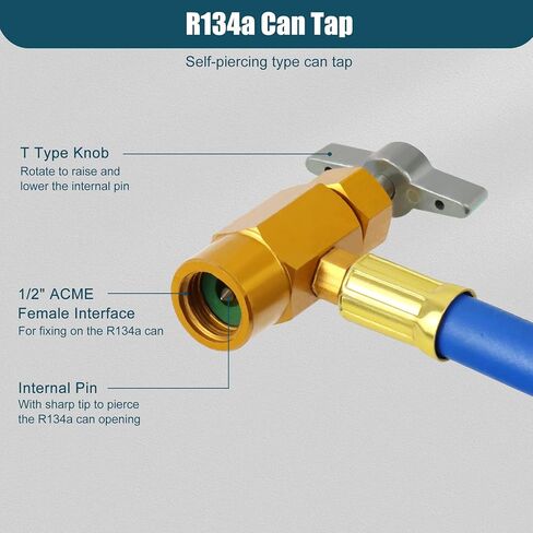 ADAFIRST Car AC R134a خرطوم إعادة الشحن مع مجموعة قياس، أداة شحن مبرد تكييف الهواء التلقائي مع خرطوم شحن الفريون U 100PSI يمكن لمقياس الضغط المنخفض الاستفادة من محول التوصيل السريع in Kuwait